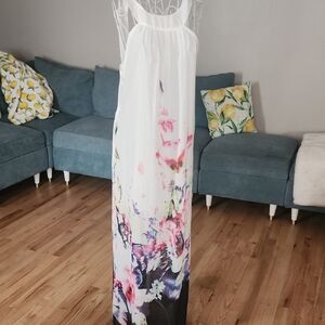 White Floral Watercolor Halter Maxi Dress